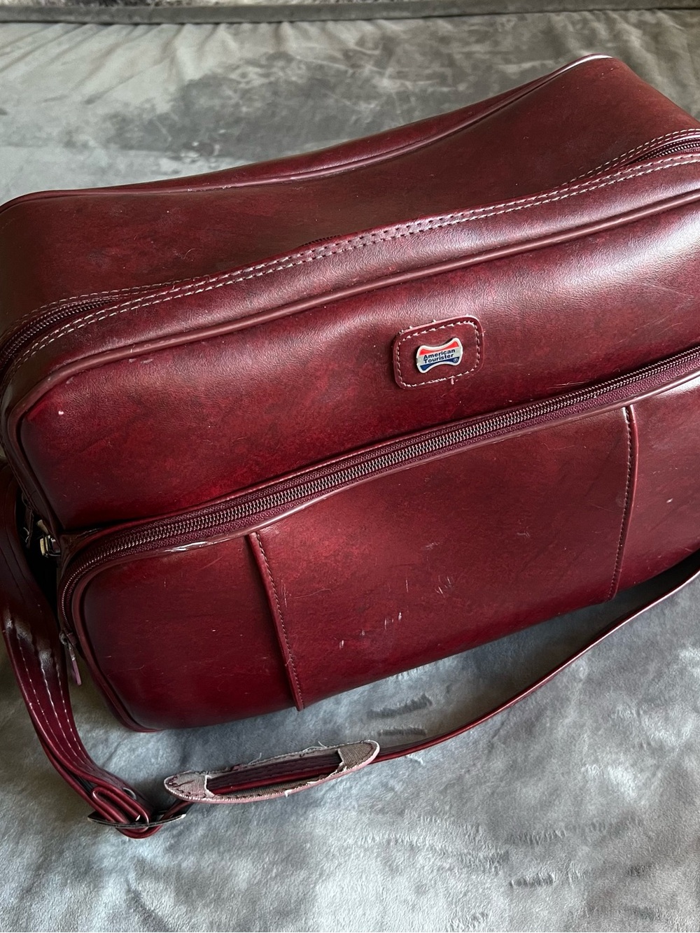 Vintage American Tourister Burgundy Leather Messenger Bag